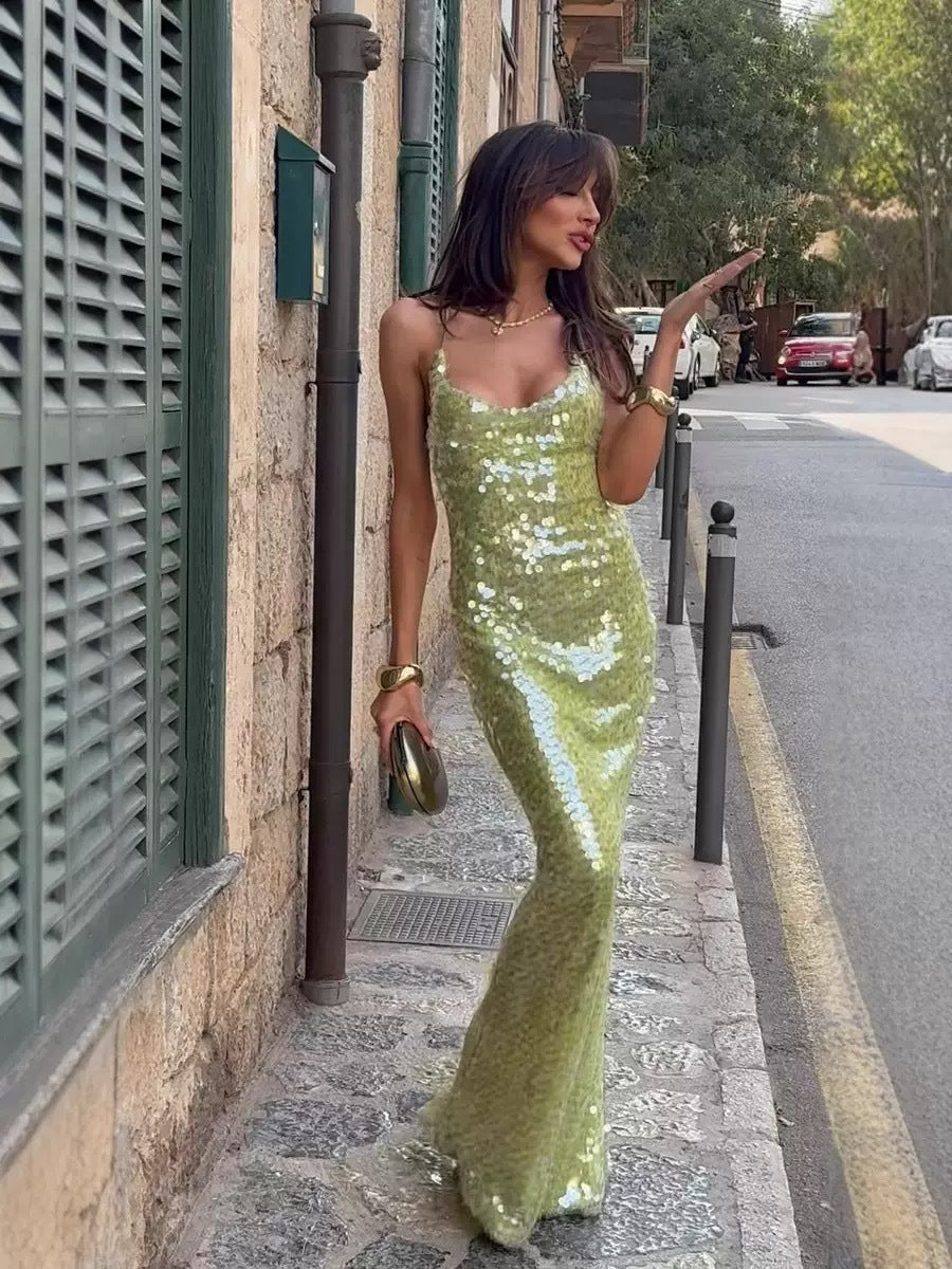 Robe longue maxi pailletée – Élégante & scintillante pour soirées festives