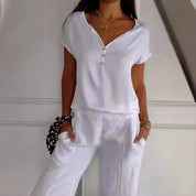 Haut femme Danique – top élégant col V en tissu chenille léger & chic été