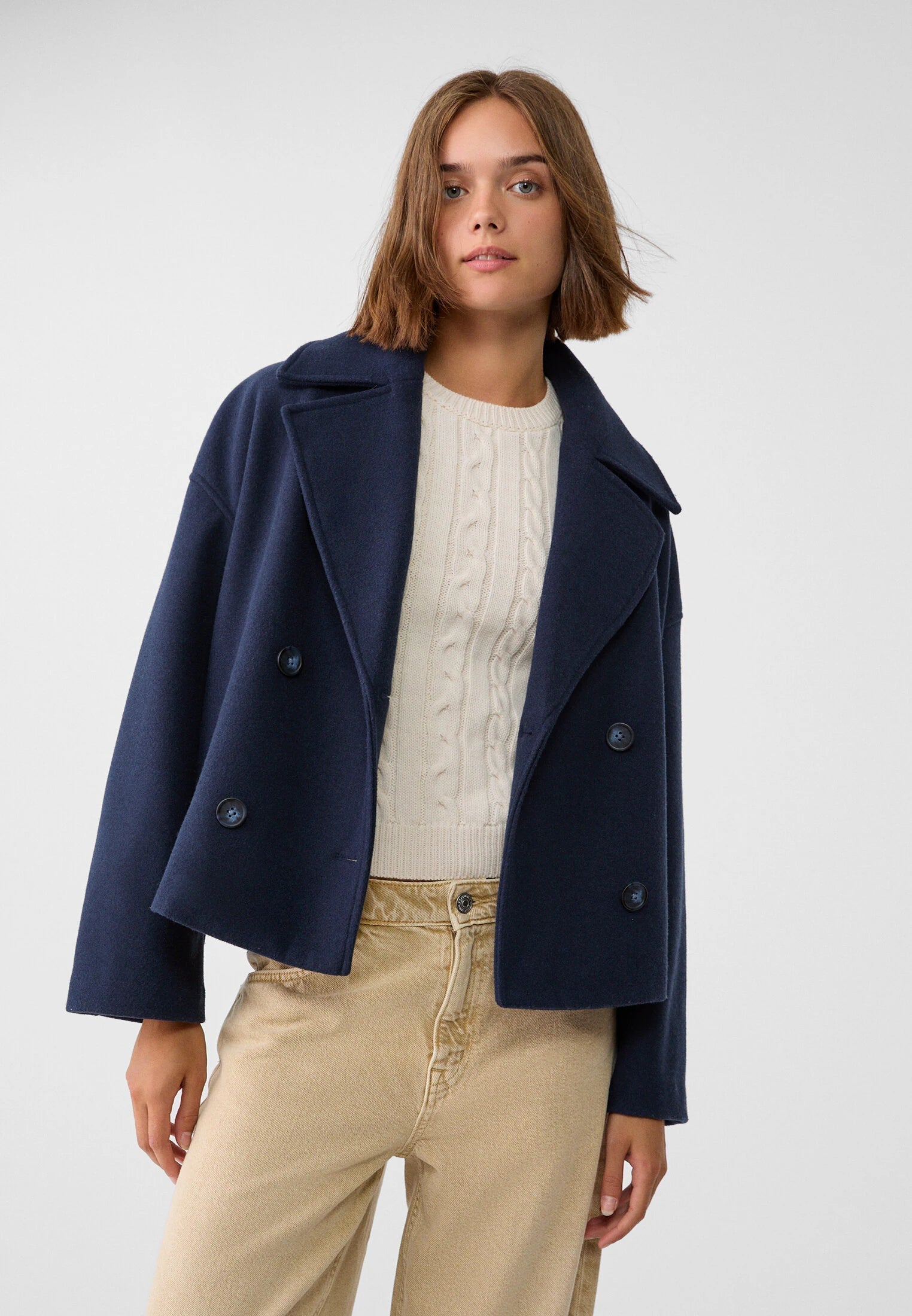 Anna – Manteau femme court élégant | Double boutonnage & chaleur