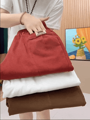 Pantalon femme coton Oriana – pantalon taille haute confortable coupe droite