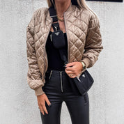 Bomber femme matelassé diamant – Coupe relax & bords côtelés tendance