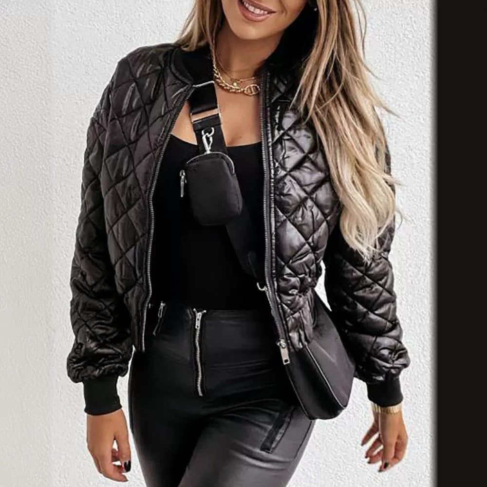 Bomber femme matelassé diamant – Coupe relax & bords côtelés tendance