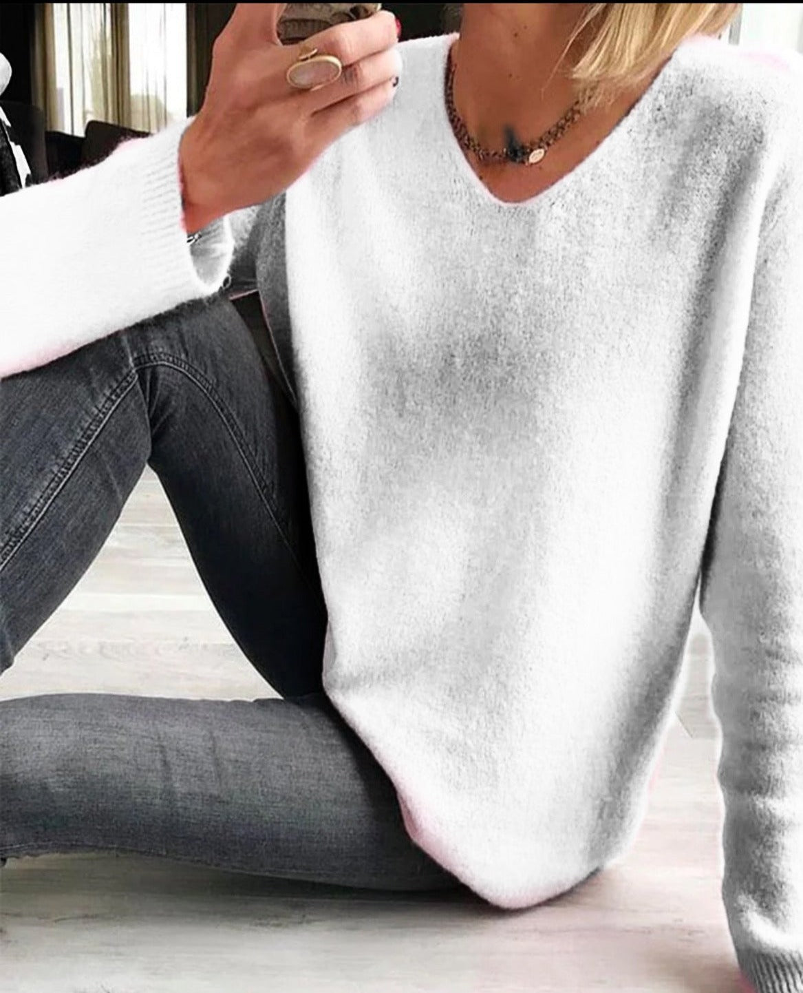 Pull femme Jacobs – pull uni en coton doux à col V & coupe décontractée