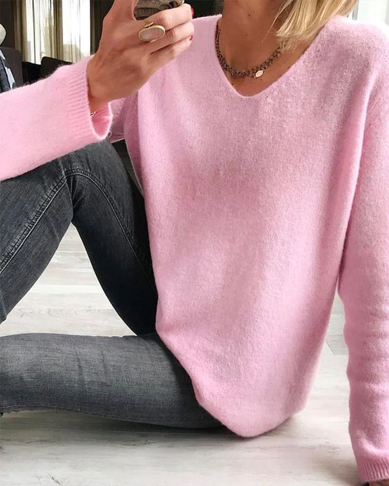 Pull femme Jacobs – pull uni en coton doux à col V & coupe décontractée