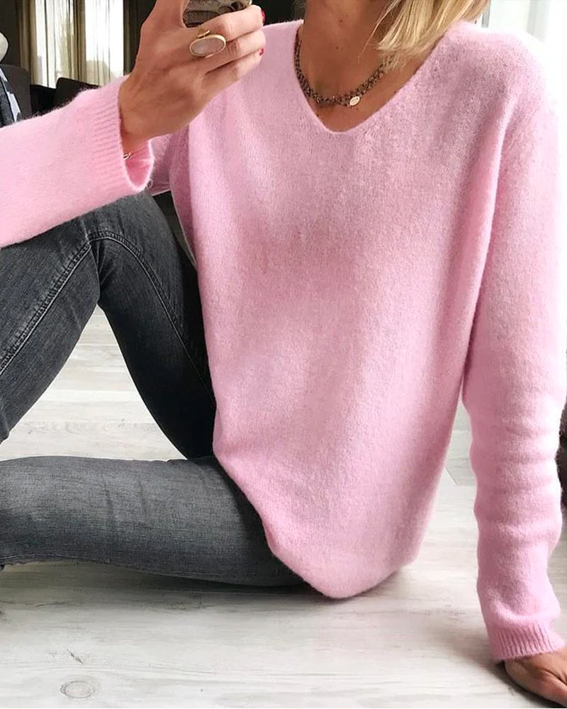 Pull femme Jacobs – pull uni en coton doux à col V & coupe décontractée