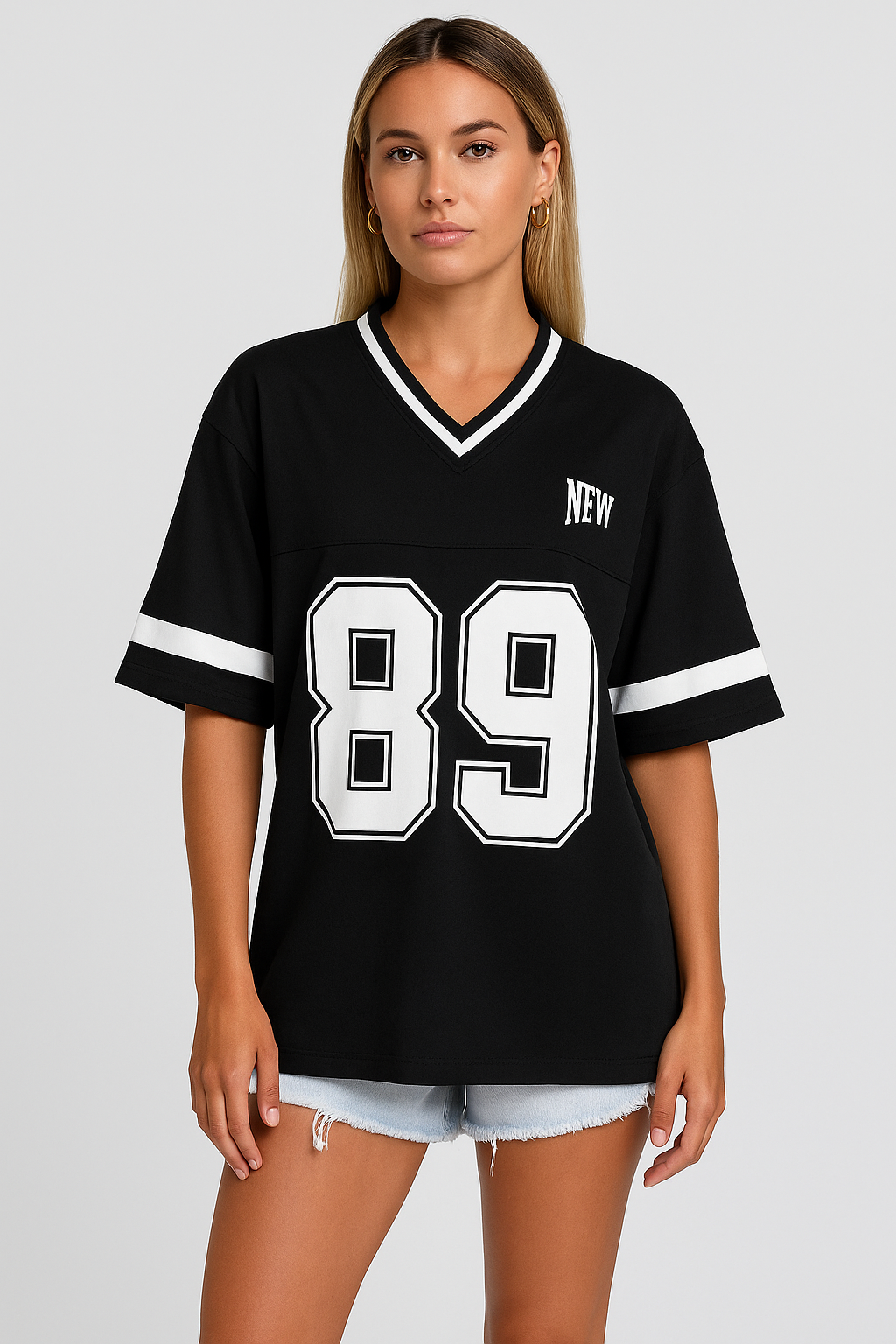 T-Shirt Varsity JUUD Femme – Oversized Sportif à Col V & Print