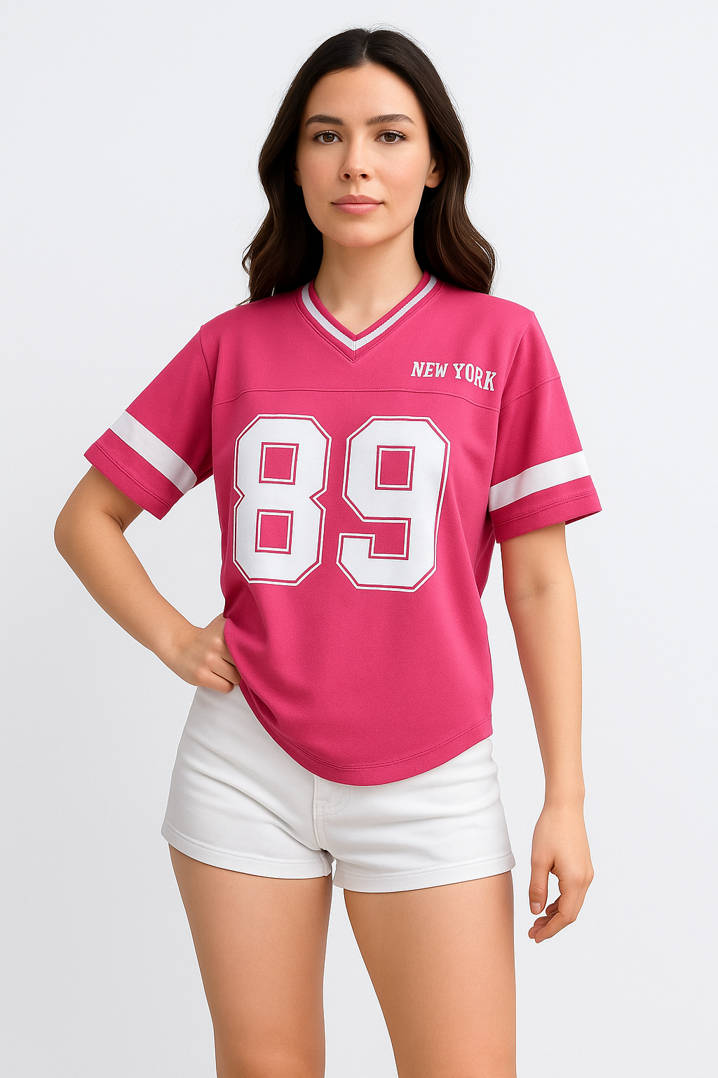T-Shirt Varsity JUUD Femme – Oversized Sportif à Col V & Print