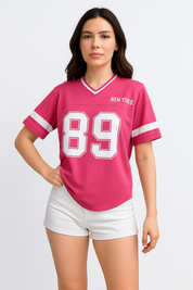 T-Shirt Varsity JUUD Femme – Oversized Sportif à Col V & Print