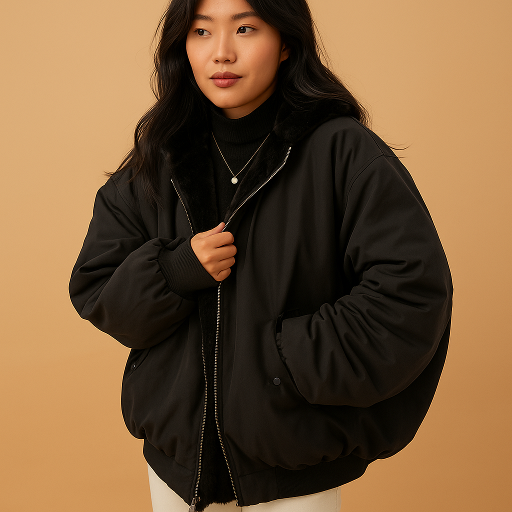 Veste d’hiver courte femme Yara à capuche amovible – chaude & moderne