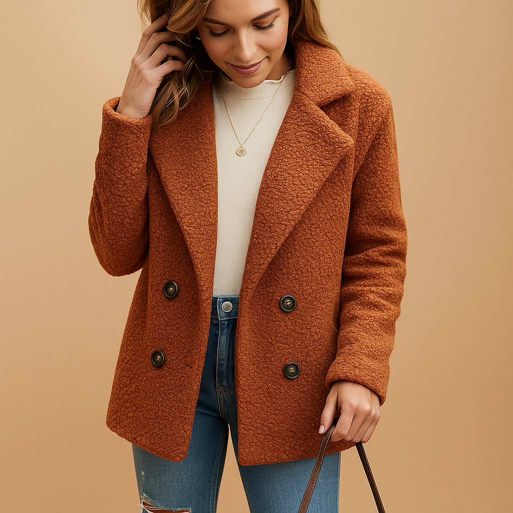 Manteau court femme Lieke – Coupe cintrée élégante & fermeture boutonnée chic