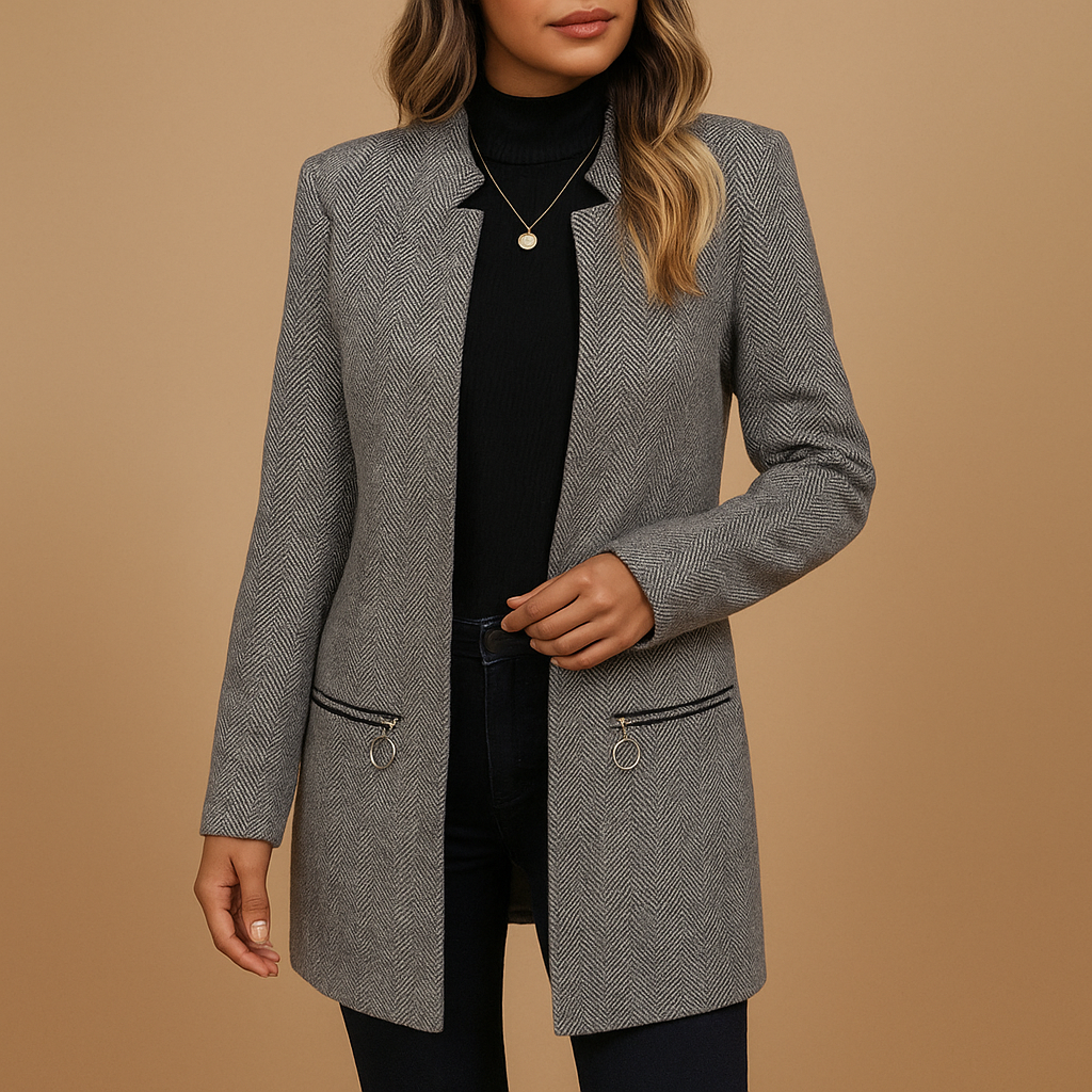 Manteau long femme Evelien – Veste casual imprimée à coupe confortable