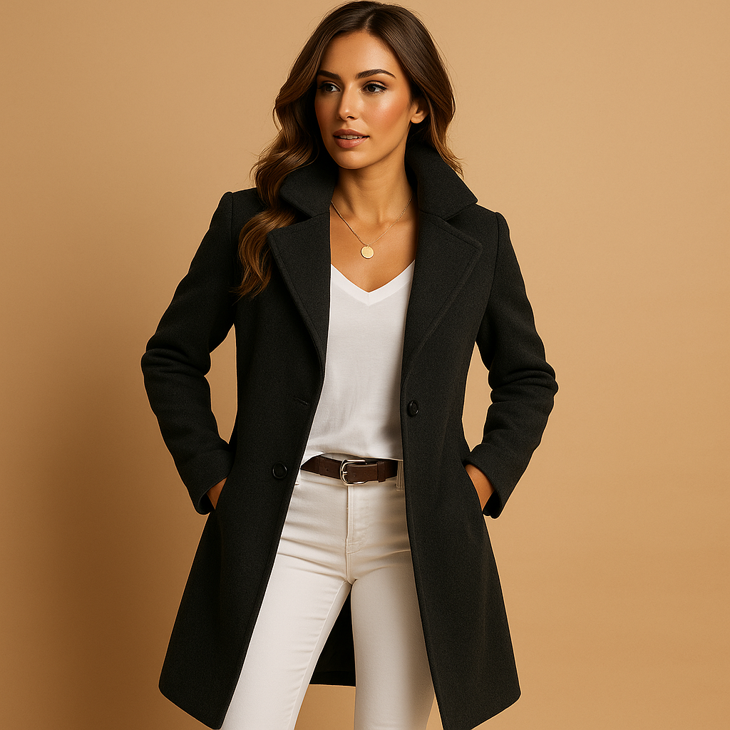 Milou | Manteau Long Élégant pour Femme – Boutons Raffinés & Col Classique