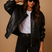 Manteau long en cuir femme Yara – Style baseball chic et sportif