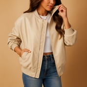 Manteau long en cuir femme Yara – Style baseball chic et sportif