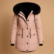 Manteau long d’hiver femme Marije – Imperméable avec col en fausse fourrure