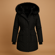 Manteau long d’hiver femme Marije – Imperméable avec col en fausse fourrure