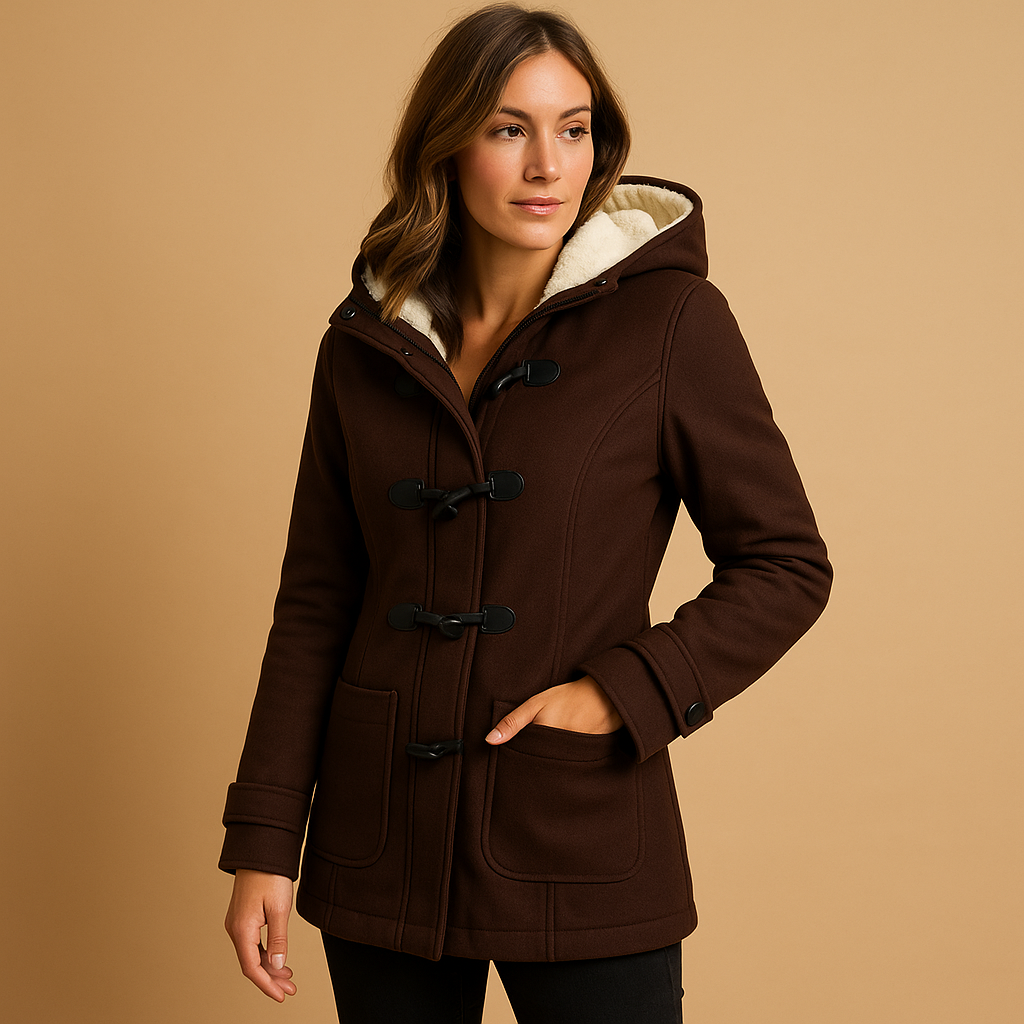 Manteau long femme Marije avec capuche – Chaud, coupe élégante et coupe-vent