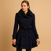 Manteau long femme Marije avec col en fausse fourrure – Coupe cintrée et chaude