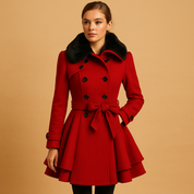 Manteau long femme Marije avec col en fausse fourrure – Coupe cintrée et chaude