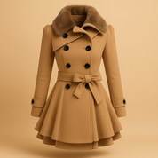 Manteau long femme Marije avec col en fausse fourrure – Coupe cintrée et chaude