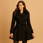 Manteau long femme Marije avec col en fausse fourrure – Coupe cintrée et chaude
