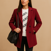 Manteau long femme Marieke – élégance cintrée en anthracite, bleu & camel