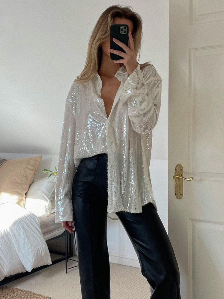 Blouse Femme GlitteryDress – Oversize Brillante & Tendance Confortable