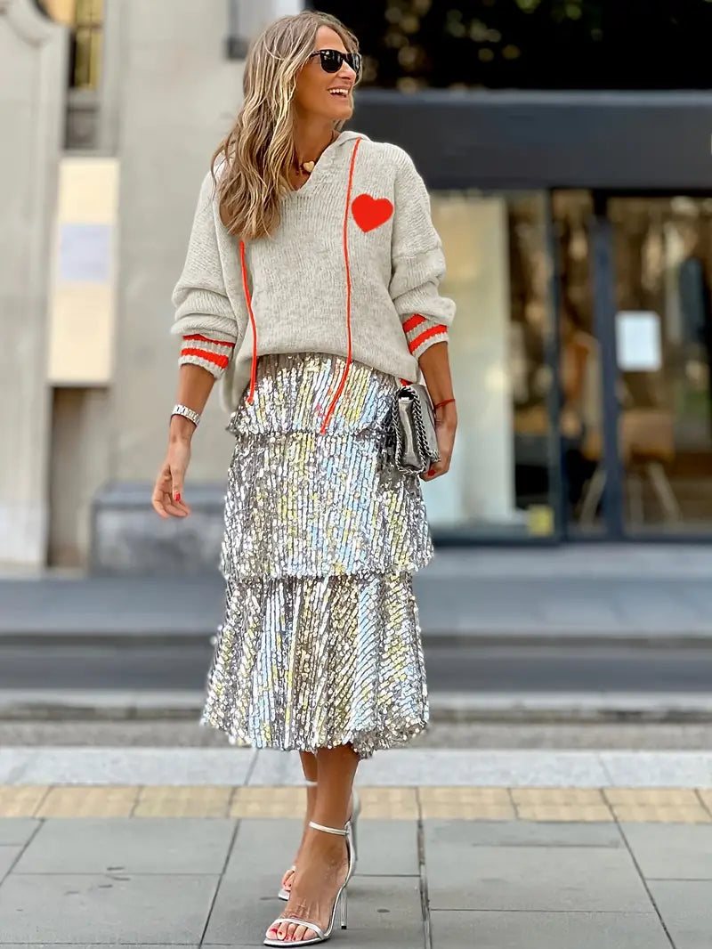 Pull Marinth femme – maille douce avec motif cœur & détails contrastés