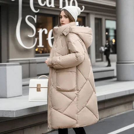 Manteau femme matelassé oversize – Doudoune mi-longue avec capuche et poignets réglables