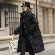 Manteau femme matelassé oversize – Doudoune mi-longue avec capuche et poignets réglables