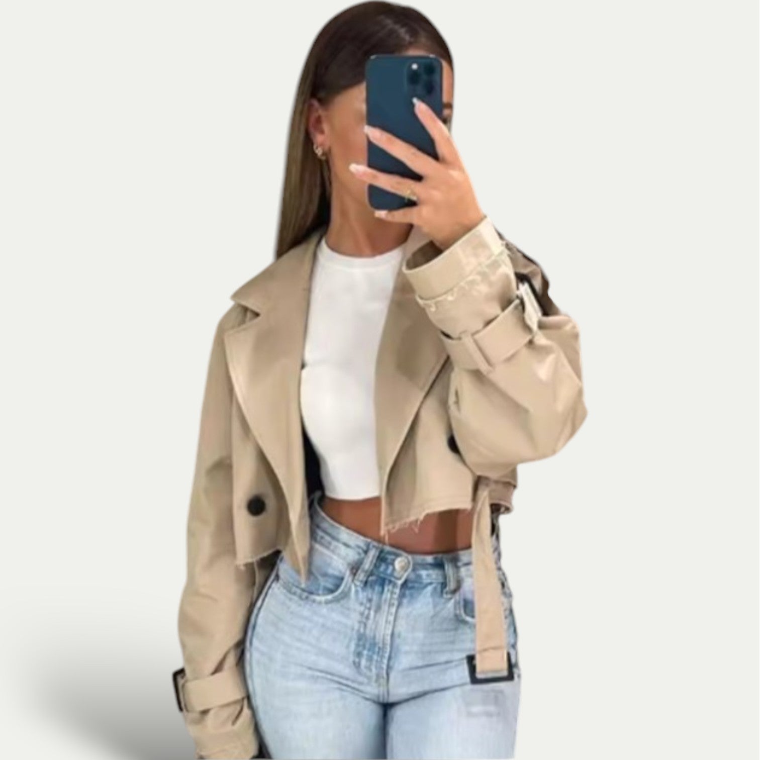 Trench-coat femme Mila – veste courte élégante avec ceinture & charme vintage