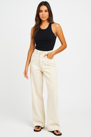 Jean Boyfriend Femme MILLE – Denim Blanc Baggy avec Fentes Stylées