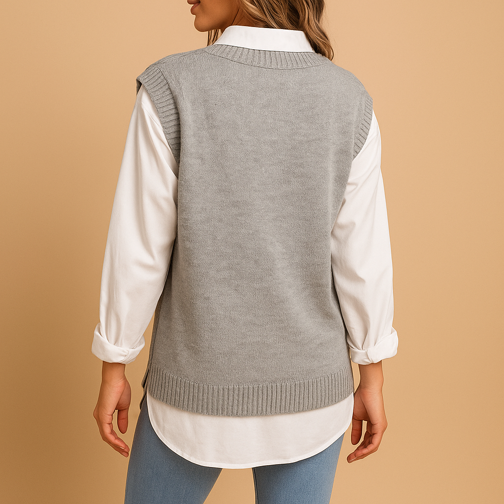 Marit | Gilet Femme Sans Manches Col V – Maille Câblée, Léger & Élégant