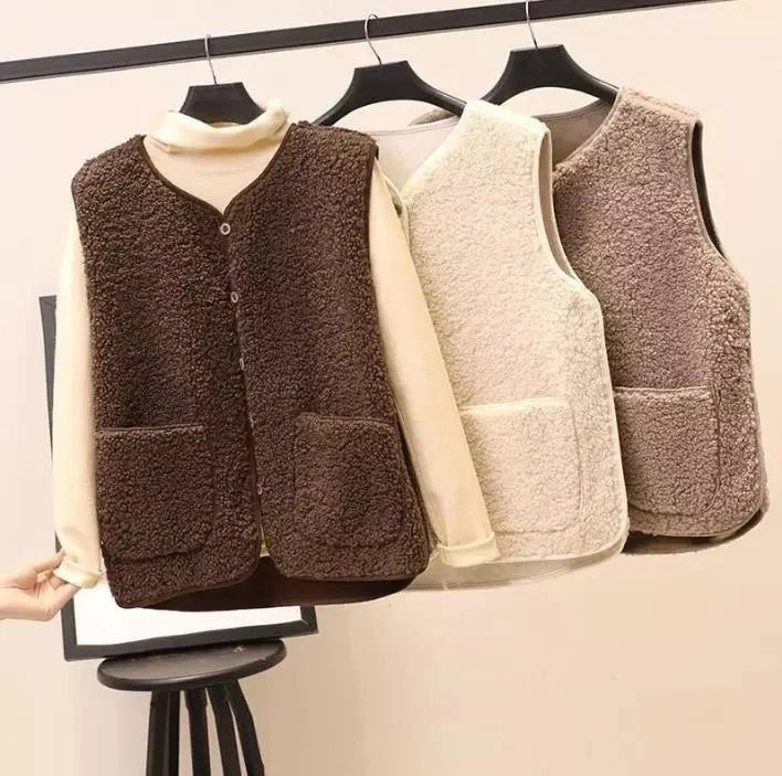 Gilet femme Dione en peluche — sans manches doux & élégant, idéal mi-saison