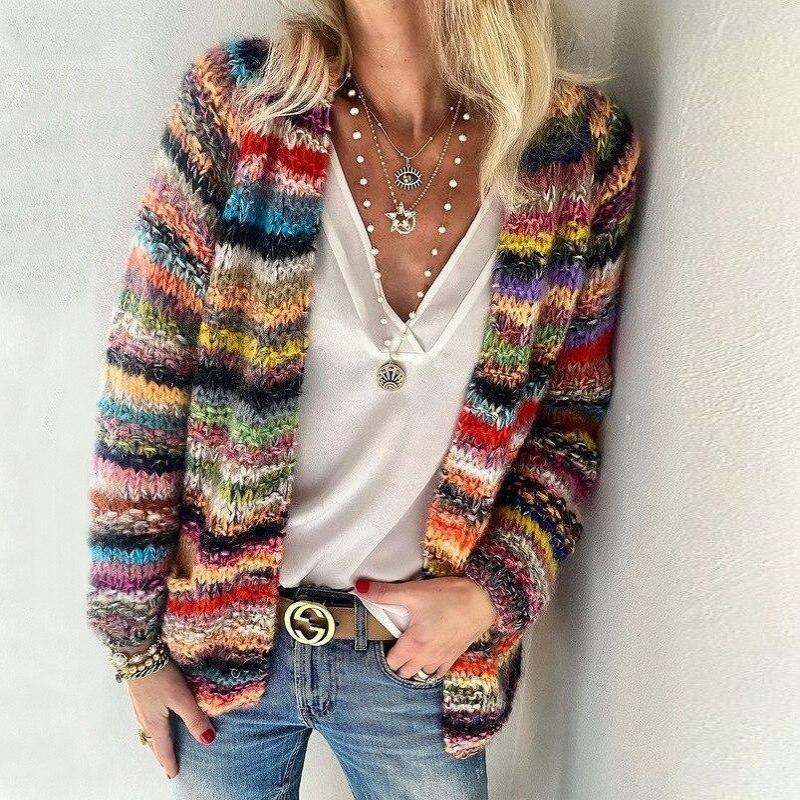Cardigan femme Mette multicolore — gilet chaud en maille au style moderne & cosy