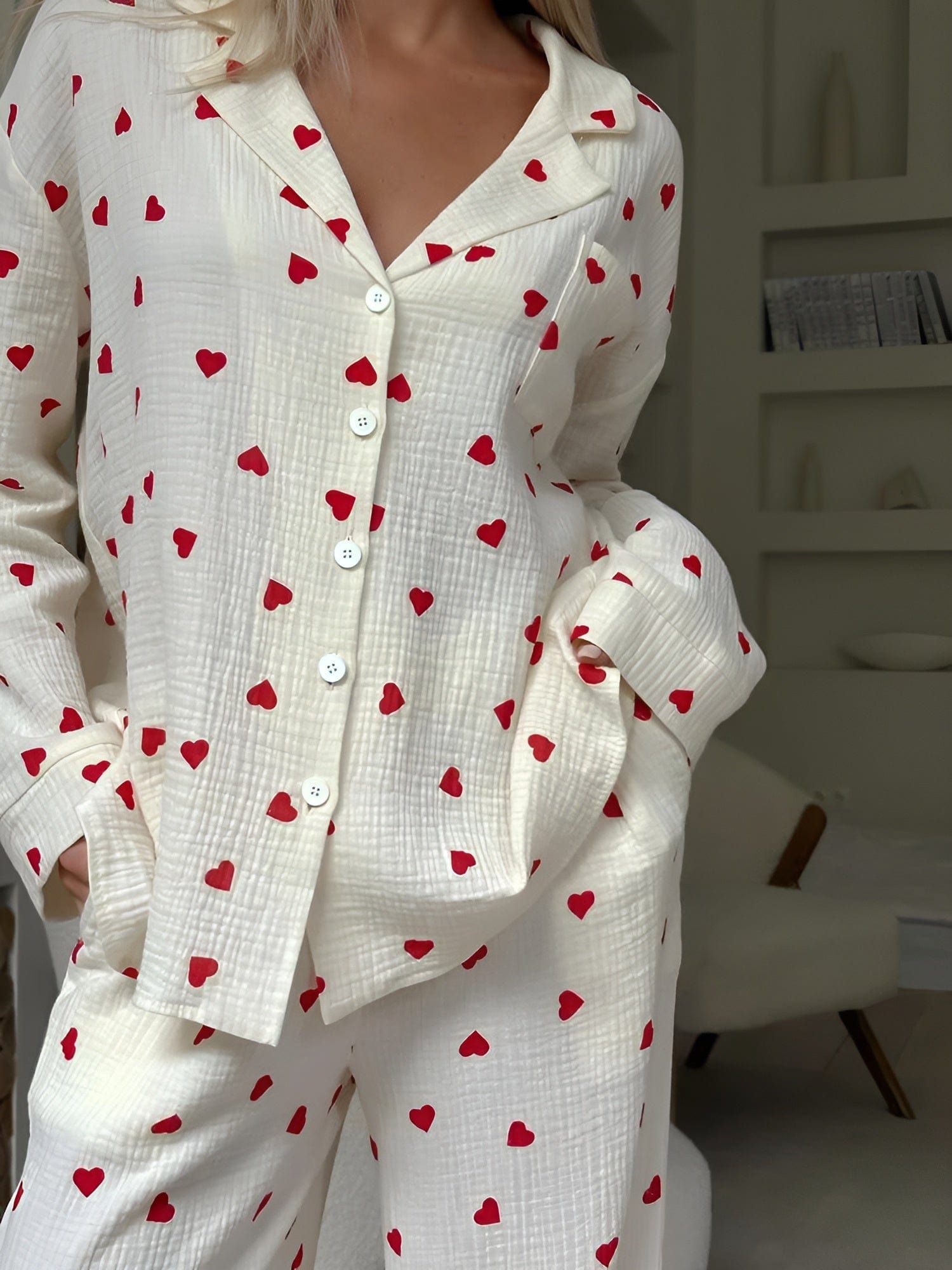Pyjama femme Lola coton — ensemble deux pièces doux & respirant avec motif cœur