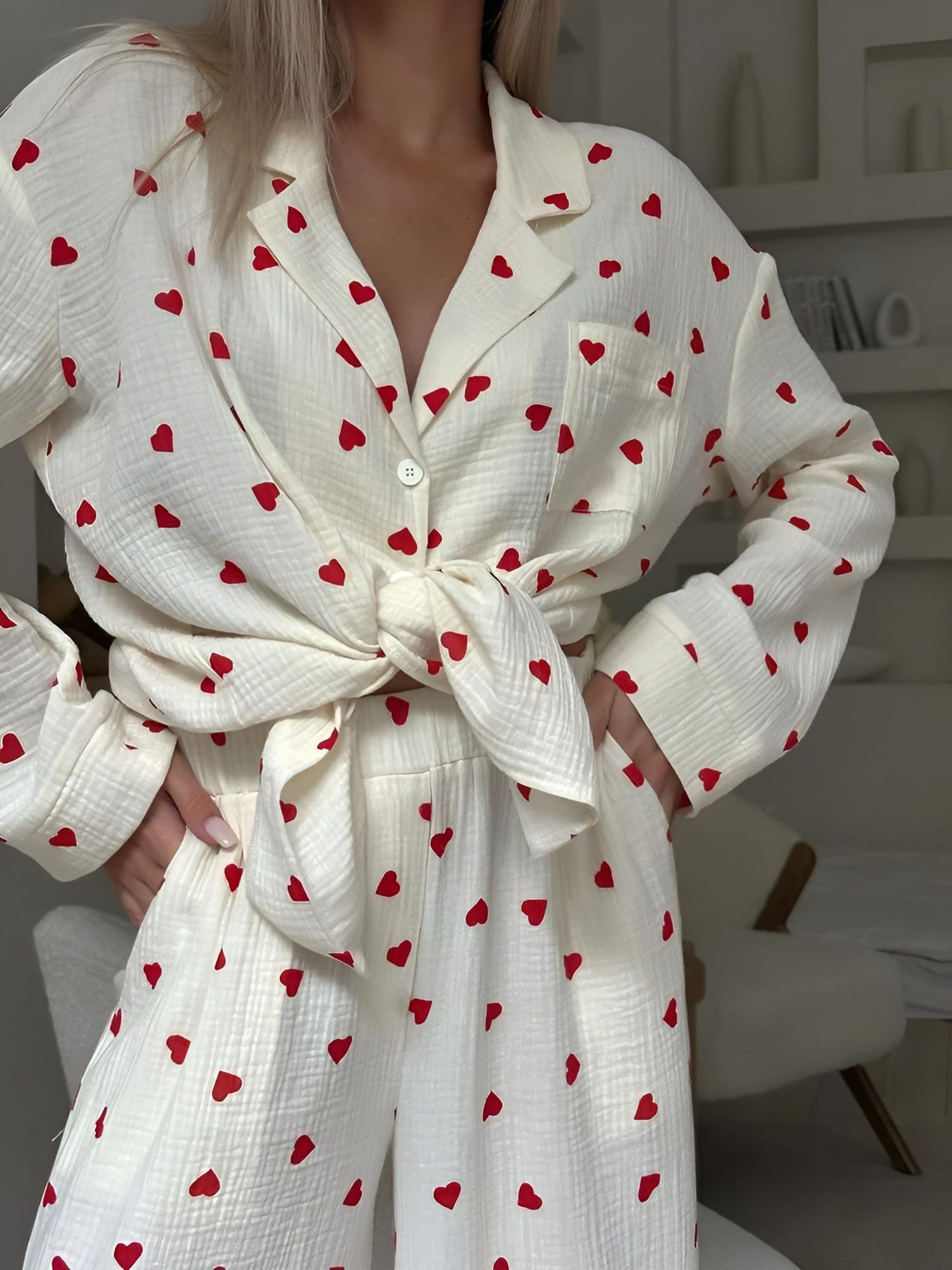 Pyjama femme Lola coton — ensemble deux pièces doux & respirant avec motif cœur