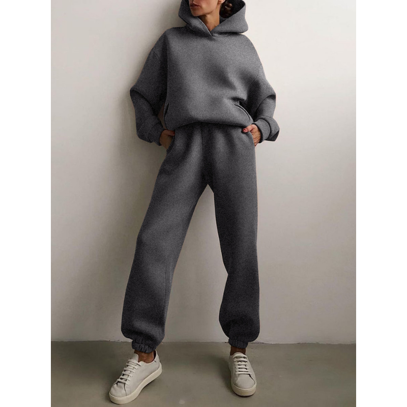Ensemble jogging oversize taille haute – Hoodie + pantalon doux & tendance