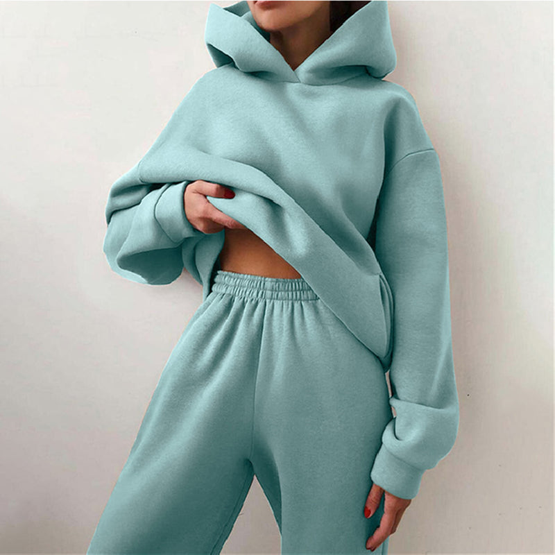 Ensemble jogging oversize taille haute – Hoodie + pantalon doux & tendance
