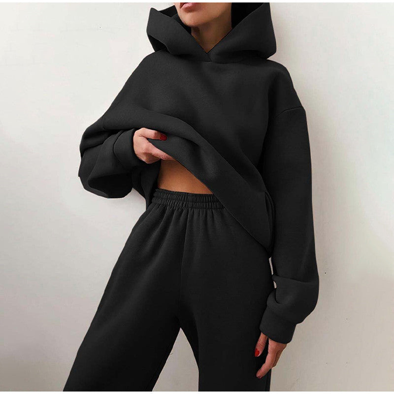 Ensemble jogging oversize taille haute – Hoodie + pantalon doux & tendance
