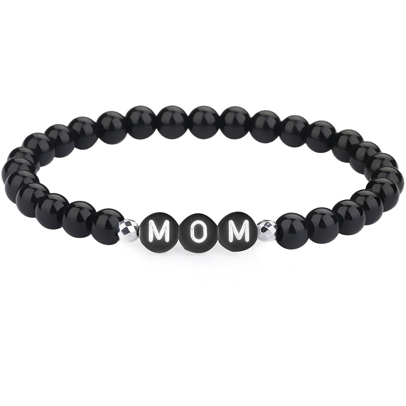 Bracelet Pip perles noires à lettres – bijou personnalisé fête des Mères
