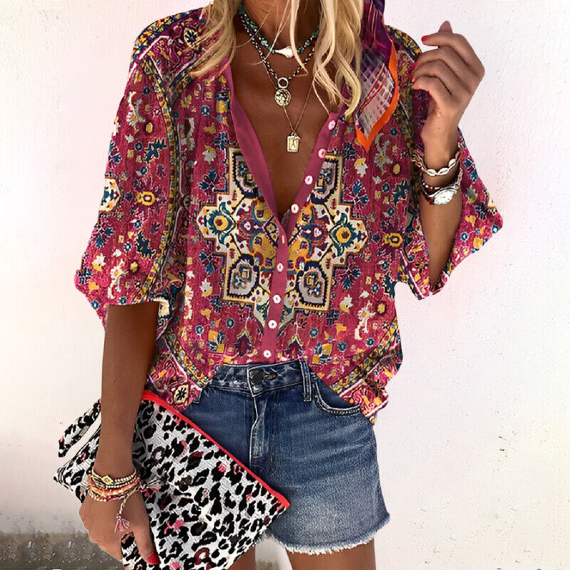 Blouse femme été imprimée – Légère avec boutons et manches mi-longues | Jules Jij