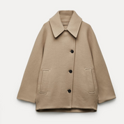 Trench court en laine oversize « Olive » femme — manteau beige chaud mode