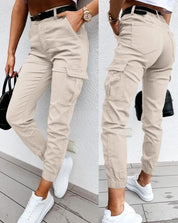 Pantalon cargo femme Sofie – taille haute avec poches latérales & coupe fuselée moderne