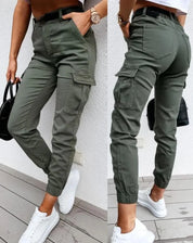 Pantalon cargo femme Sofie – taille haute avec poches latérales & coupe fuselée moderne
