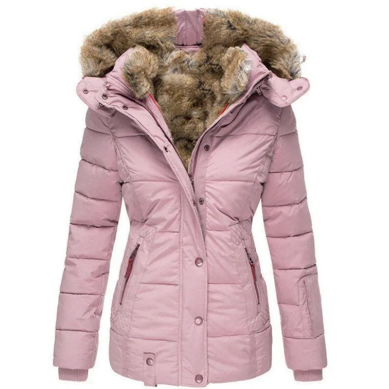 Manteau d’hiver femme — parka chaude avec col et doublure en fausse fourrure