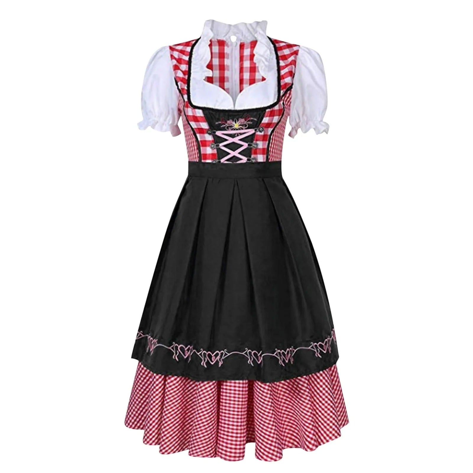 Dirndl Oktoberfest femme Fien – robe bavaroise à carreaux avec tablier traditionnel