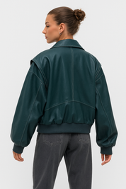 Veste cuir femme VIVIEN – manteau oversize en cuir véritable rouge, vert, brun ou noir