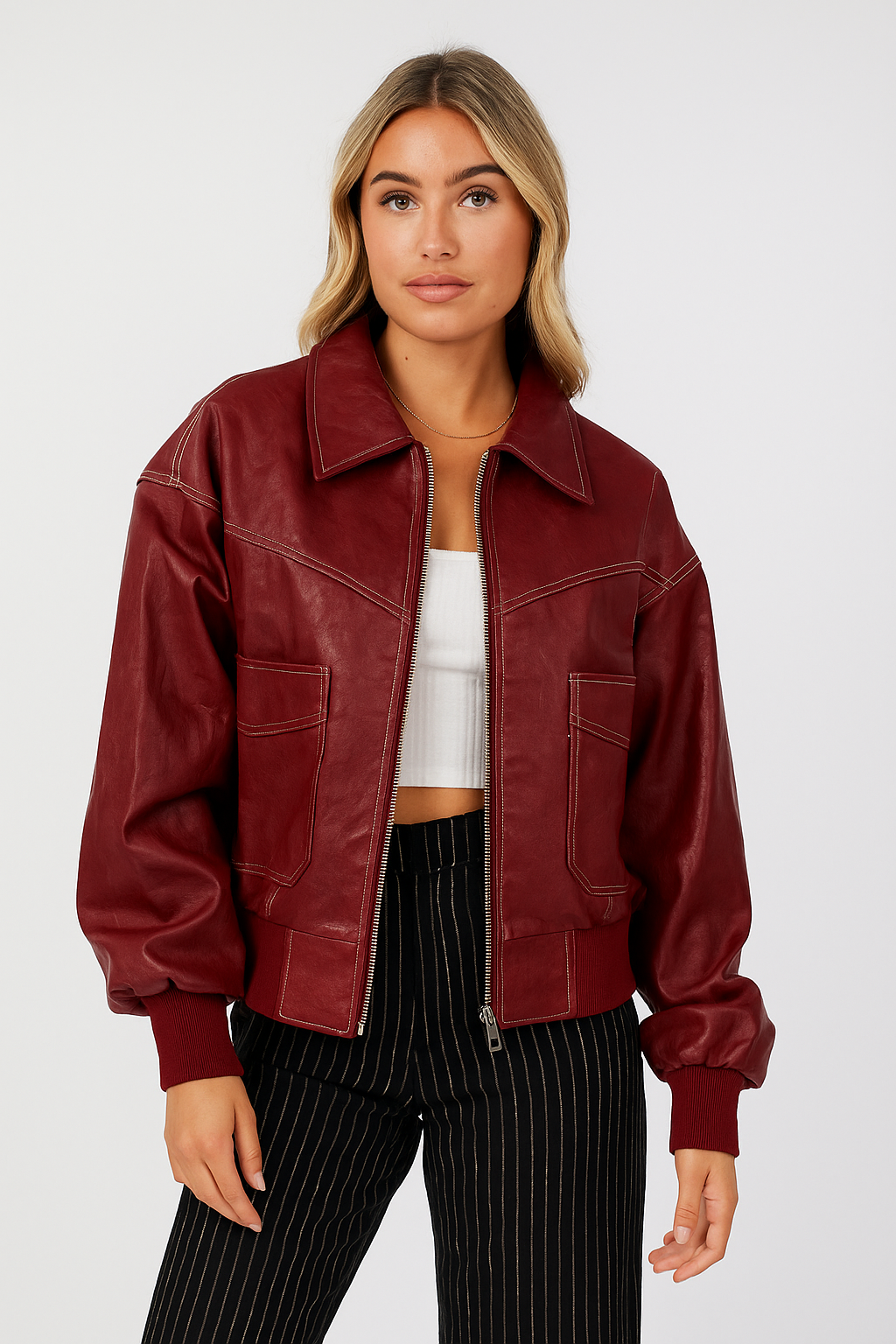 Veste cuir femme VIVIEN – manteau oversize en cuir véritable rouge, vert, brun ou noir
