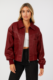 Veste cuir femme VIVIEN – manteau oversize en cuir véritable rouge, vert, brun ou noir